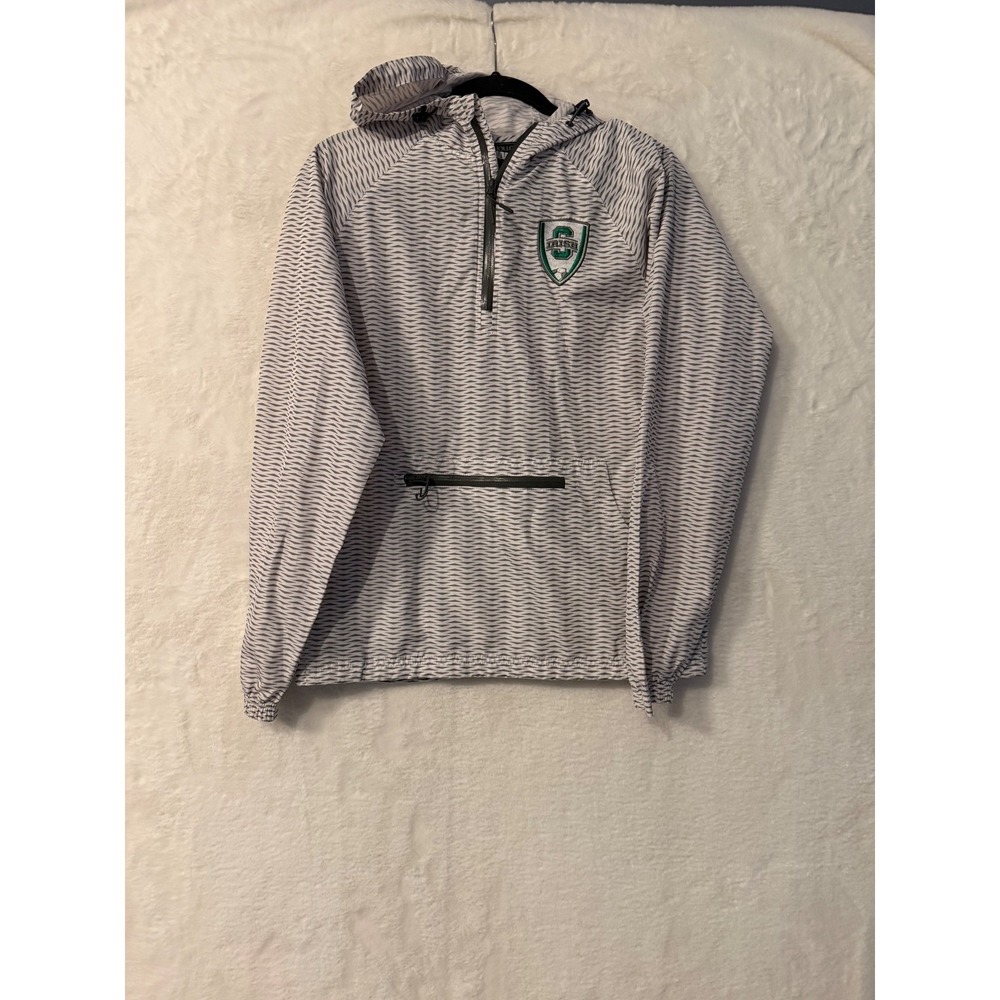 Holloway Mens Small Irish Soccer Quarter Zip Windbreaker Jacket Grey White